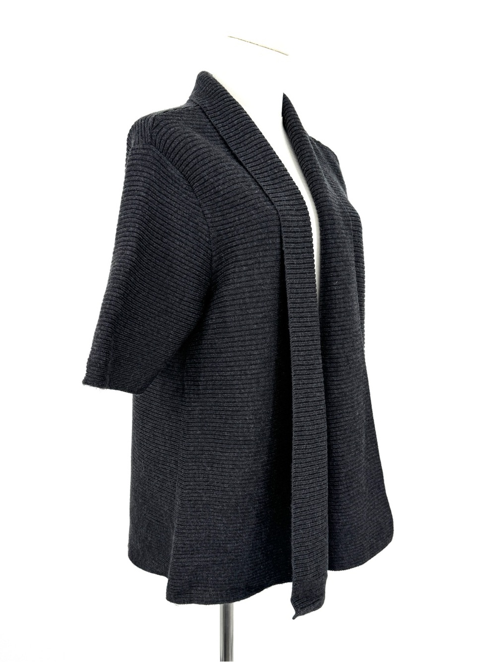 Eileen Fisher Open-Front Ribbed Short-Sleeve Merino Wool Sweater Cardigan
